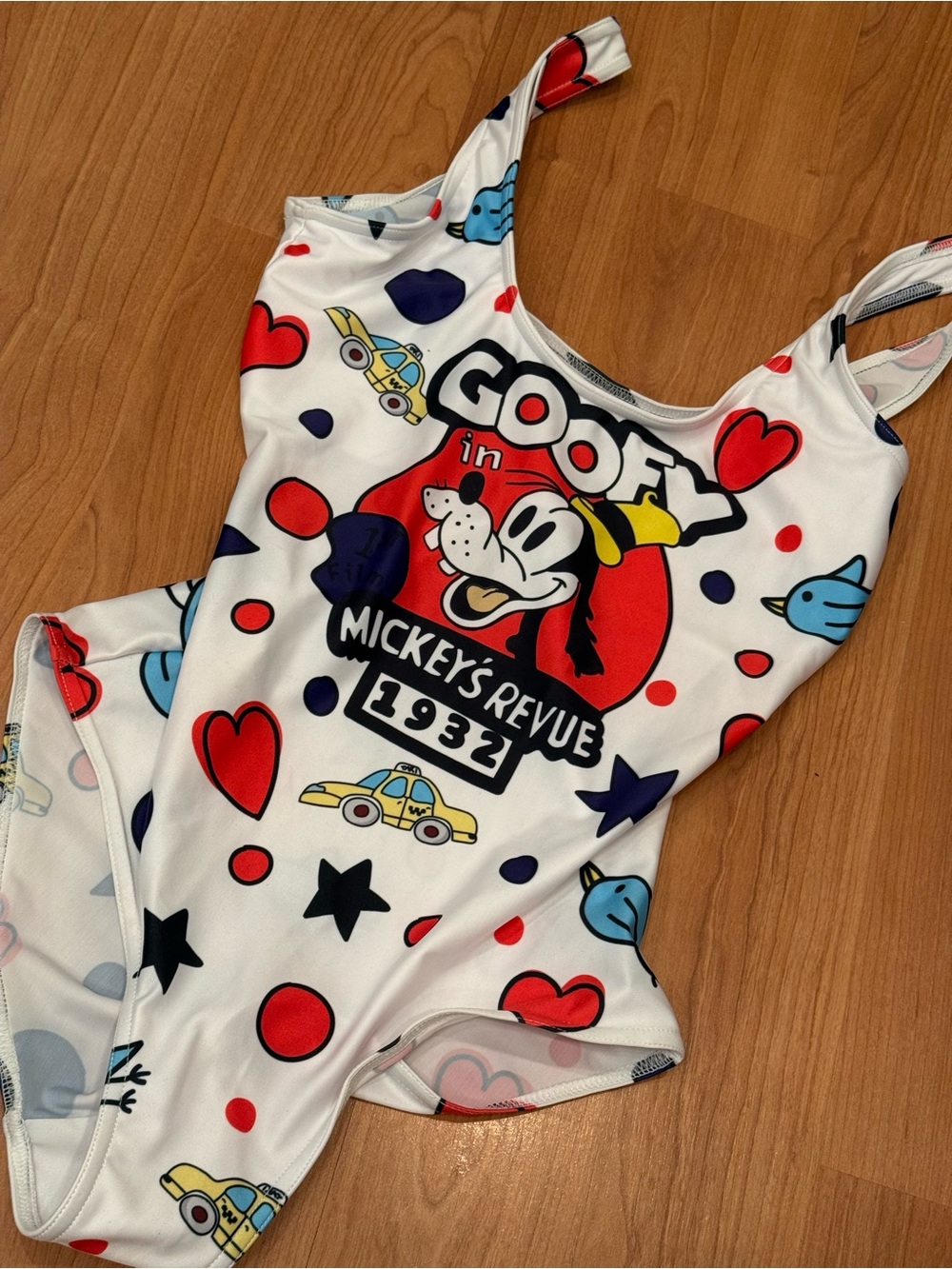 Brand New Goofy Mickey's Revue 1932 White Graphic One-Piece Bodysuit